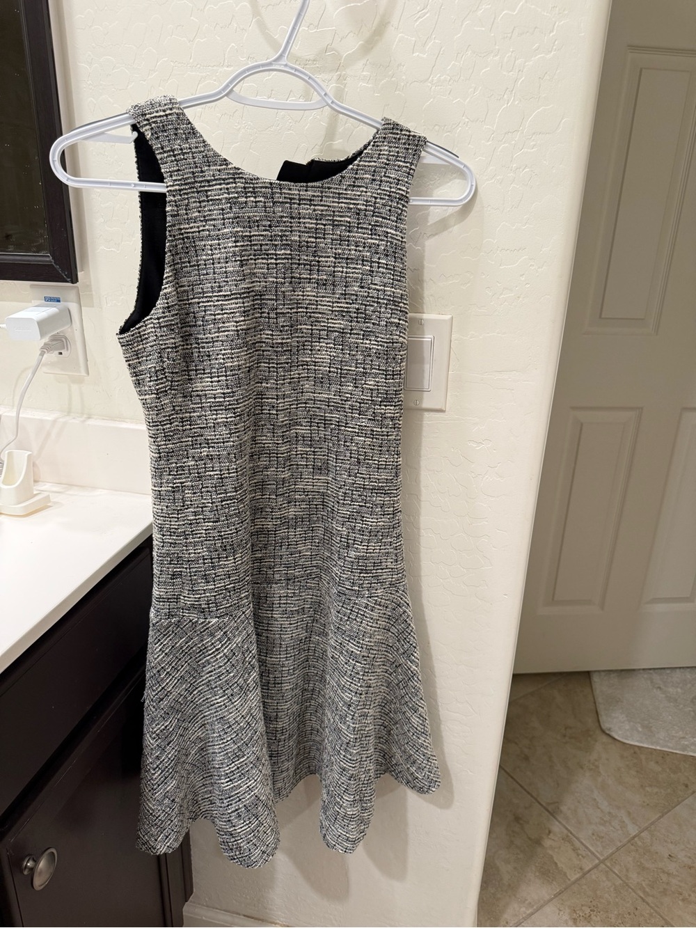 Banana Republic Black and Gray Textured Fit-and-Flare Dress